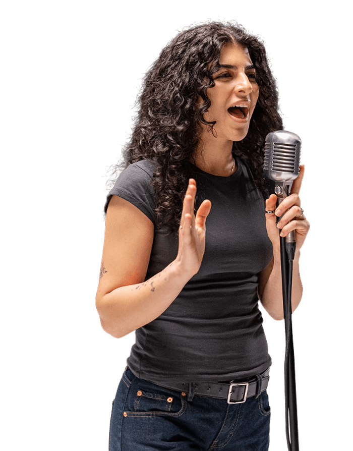 Vocalist singing into a microphone