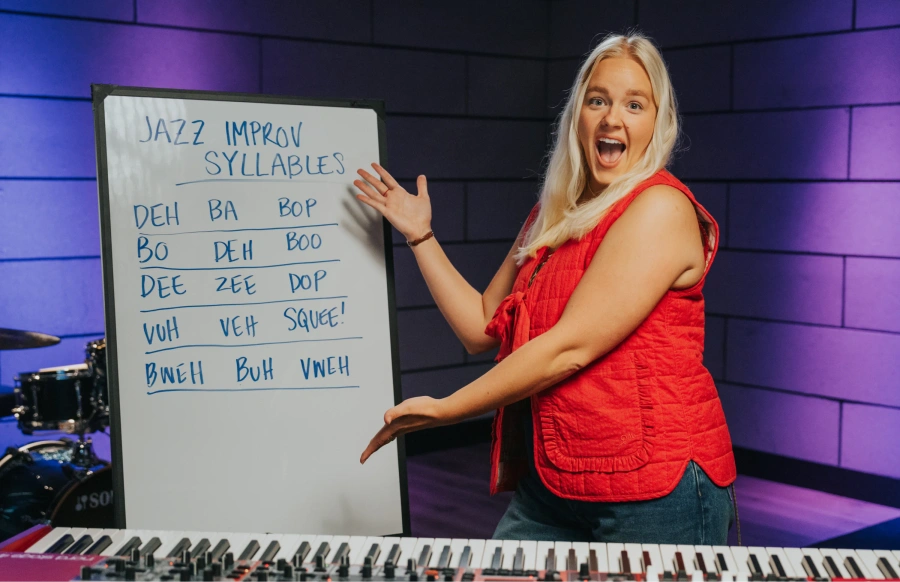 <strong>Master scat improv</strong> with fun syllables, rhythms, and dynamics to improve your ability to find melodies.
